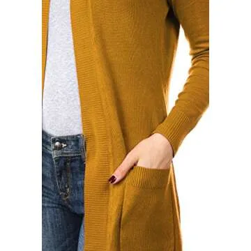 CIELO Women's Long Sleeve Sweater Duster Cardigan, Mustard, Large