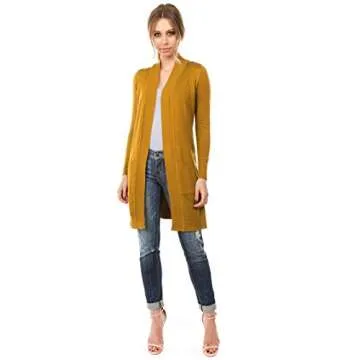 CIELO Women's Long Sleeve Sweater Duster Cardigan, Mustard, Large