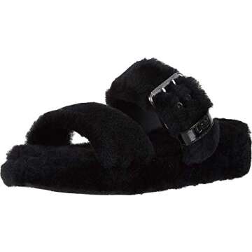 UGG Women's Fuzz Yeah Wedge Sandal, Black, 7 M US