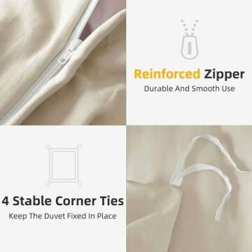 ETDIFFE Duvet Cover King Size, Soft Farmhouse Bedding Comforter Cover Set 3 Pieces with Zipper, 1 Lightweight Microfiber Duvet Cover 90x104 inches and 2 Pillow Shams for Women Men, Light Khaki