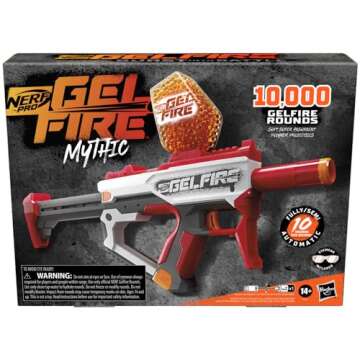 Nerf Pro Gelfire Mythic Full Auto Blaster & 10,000 Gelfire Rounds, 800 Round Hopper, Rechargeable Battery, Eyewear, Ages 14 & Up