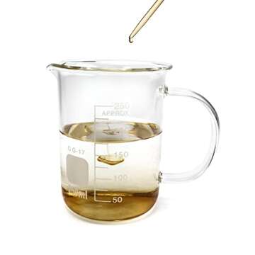 QWORK Beaker with Handle, 250ml/8.45oz, Measuring Cup, Borosilicate Glass, Beaker Mug with Pouring Spout, 2 Pack