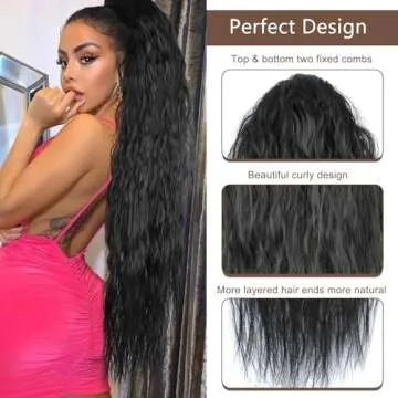 LyoRuSi 30 Inch Black Curly Ponytail Extension for Women