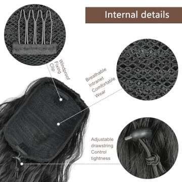 LyoRuSi 30 Inch Black Curly Ponytail Extension for Women