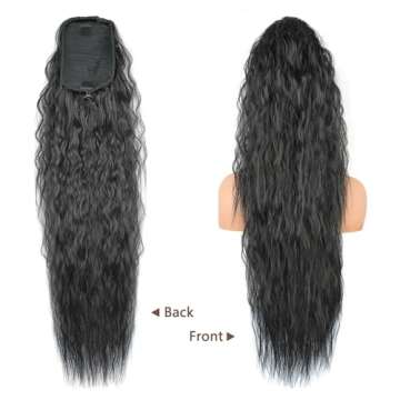 LyoRuSi 30 Inch Black Curly Ponytail Extension for Women