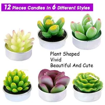 Swpeet 12Pcs Decorative Succulent Cactus Tealight Candles Kit, Cute Smokeless Succulent Plants Perfect for Candles Festival Wedding Props and House-Warming Party (N0.8-Candle)