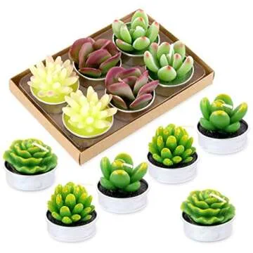 Swpeet 12Pcs Decorative Succulent Cactus Tealight Candles Kit, Cute Smokeless Succulent Plants Perfect for Candles Festival Wedding Props and House-Warming Party (N0.8-Candle)