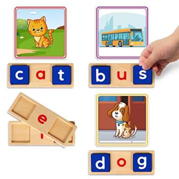 Learnign Toys for 2 3 4 5 6 Years Old Boys Girls, Wooden CVC Reading Spelling Game for Kids, Preschool Kindergarden Learning Activities, Educational Toys Gifts for 2-4 3-5 4-6 Year Old Kids
