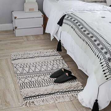 Boho Bathroom Rug 2' x 3' KIMODE Washable Woven Cotton Tufted Throw Rug with Tassels Geometric Farmhouse Woven Tribal Small Area Rug Doormat for Laundry Room/Hallway EntryWay