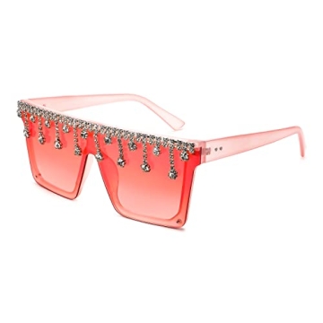 FEISEDY Oversized Square Trendy Sunglasses with Crystal Tassels