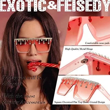 FEISEDY Oversized Crystal Sunglasses for Women