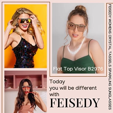 FEISEDY Oversized Crystal Sunglasses for Women