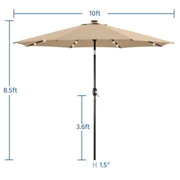 Yaheetech 10FT Solar Patio Umbrella w/ 20L Fillable Base - Outdoor Market Table Umbrella w/UV Protection & Crank Lift w/Base Stand Included for Garden/Lawn/Deck/Backyard/Pool - Tan