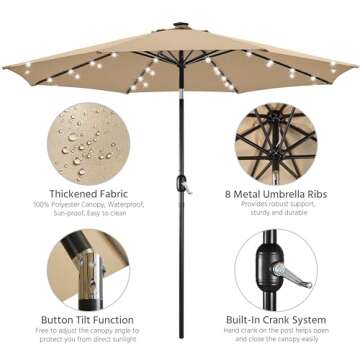Yaheetech 10FT Solar Patio Umbrella w/ 20L Fillable Base - Outdoor Market Table Umbrella w/UV Protection & Crank Lift w/Base Stand Included for Garden/Lawn/Deck/Backyard/Pool - Tan