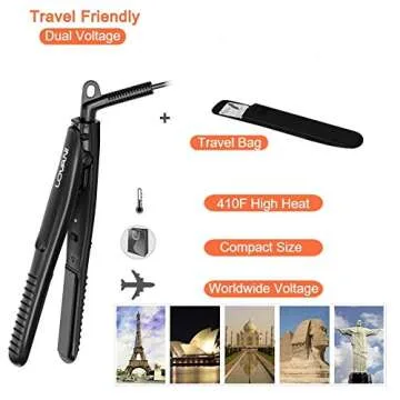 LOVANI Mini Flat Iron Travel Size Nano Titanium Dual Voltage Portable Hair for Worldwide Use 0.5 Inch Straightener with Professional Heat Resistant Travelling Bag