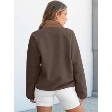 ANRABESS Women Fleece Sherpa Pullover Sweatshirt Cropped Loose Fuzzy Jacket Soft Button Down Winter Outerwear with Pockets Brown Medium