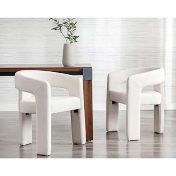 HNY Modern Barrel Kitchen & Dining Room Chairs Set of 2, Linen Upholstered Accent Chairs with Arm, 1...