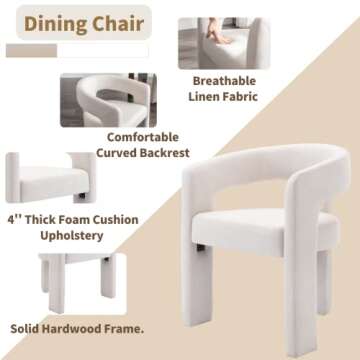 HNY Modern Barrel Kitchen & Dining Room Chairs Set of 2, Linen Upholstered Accent Chairs with Arm, 18.5'' Wide Side Armchair Vanity Chairs for Living Room Bedroom Makeup Small Spaces, Ivory
