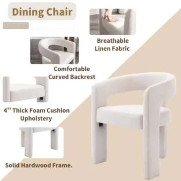 HNY Modern Barrel Kitchen & Dining Room Chairs Set of 2, Linen Upholstered Accent Chairs with Arm, 18.5'' Wide Side Armchair Vanity Chairs for Living Room Bedroom Makeup Small Spaces, Ivory