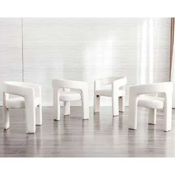 HNY Modern Barrel Kitchen & Dining Room Chairs Set of 2, Linen Upholstered Accent Chairs with Arm, 18.5'' Wide Side Armchair Vanity Chairs for Living Room Bedroom Makeup Small Spaces, Ivory