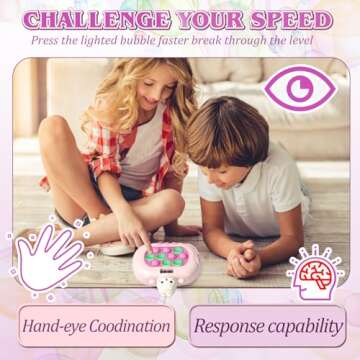 GAPER GO Fast Push Game Fidget Toys for Kids, Handheld Puzzle Game Sensory Toys, Quick Push Light Up Pop Game Gifts for 3-12 Year Old Boys Girls, Easter Basket Stuffers (Rabbit)