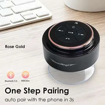 XLEADER Rose Gold Bluetooth Shower Speaker, SoundAngel Mate Certified IPX7 Waterproof Bathroom Speak...