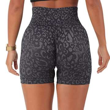 RUUHEE Women Seamless Scrunch Butt Contour Yoga Short 5" High Waist Booty Workout Biker Shorts(X-Small,Leopard)