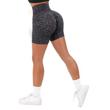 RUUHEE Women Seamless Scrunch Butt Contour Yoga Short 5" High Waist Booty Workout Biker Shorts(X-Small,Leopard)