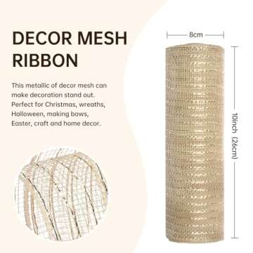 YAMA Deco Mesh Ribbon with Metallic Foil, 10 inch x 30 feet, for Christmas, Wreath, DIY Crafts and H...