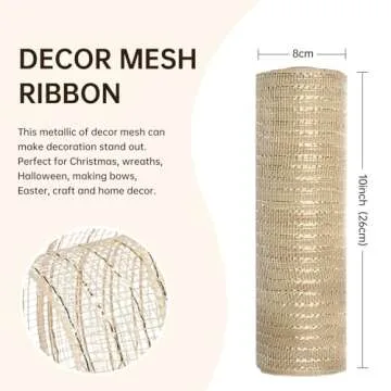 YAMA Deco Mesh Ribbon with Metallic Foil, 10 inch x 30 feet, for Christmas, Wreath, DIY Crafts and H...
