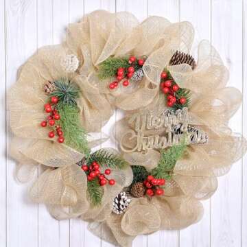 YAMA Deco Mesh Ribbon with Metallic Foil, 10 inch x 30 feet, for Christmas, Wreath, DIY Crafts and Home Decoration, Tan