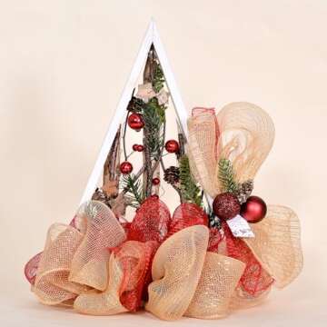 YAMA Deco Mesh Ribbon with Metallic Foil, 10 inch x 30 feet, for Christmas, Wreath, DIY Crafts and Home Decoration, Tan