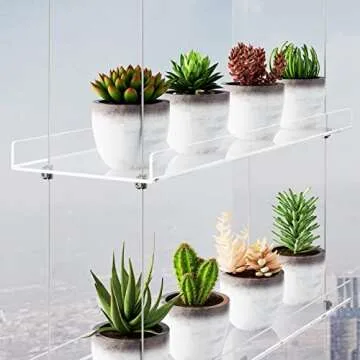 3-Tier Clear Hanging Window Plant Shelves 16In, Height Adjustable Acrylic , Indoor Windows Wall Hang...