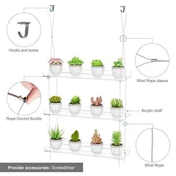 3-Tier Adjustable Hanging Plant Shelves for Indoor Use