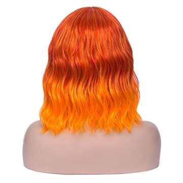 Mersi Orange Wigs for Women Costume 13'' Short Curly Wavy Bob Hair Wig with Bangs Cute Wigs for Part...