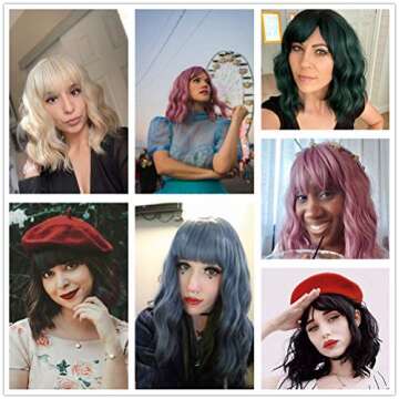 Mersi Orange Wigs for Women Costume 13'' Short Curly Wavy Bob Hair Wig with Bangs Cute Wigs for Party Halloween S046OR