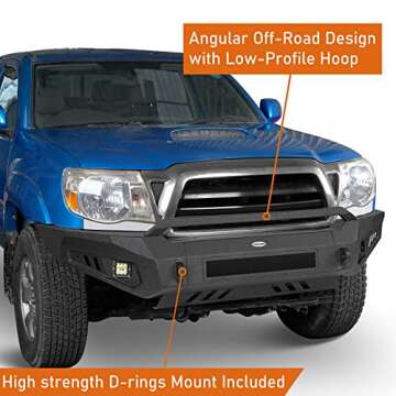 Hooke Road Offroad Front Bumper w/Skid Plate & D-Ring Mounts for 2005-2011 Toyota Tacoma Truck