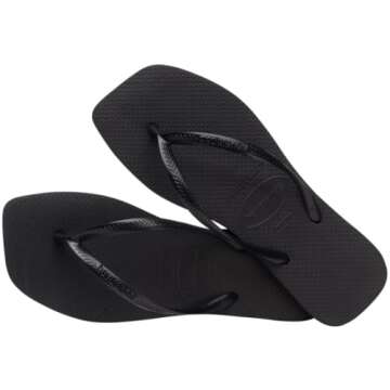 Havaianas Women Slim Square Sandal - Classic Square Toe Sandals - Black, 9/10 W