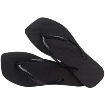 Havaianas Women Slim Square Sandal - Classic Square Toe Sandals - Black, 9/10 W