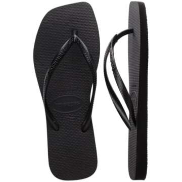 Havaianas Women Slim Square Sandal - Classic Square Toe Sandals - Black, 9/10 W