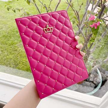 Poeme Creation Case for iPad 10th Generation 10.9" 2022, PU Leather Crown Bling Folio Stand Cover with Built-in Apple Pencil Holder and Multiple Viewing Angles (Rose Pink)