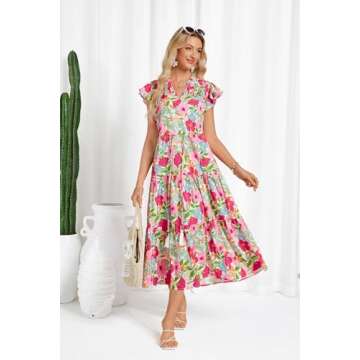 Stylish Floral Tiered Midi Dress for Women - Spring 2025