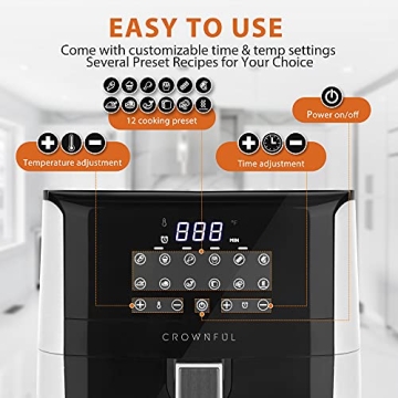 CROWNFUL 7 Quart Air Fryer 12 Functions Healthy Cooking