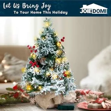 Joiedomi 24"/2FT Snow Flocked Prelit Tabletop Christmas Tree for Best Christmas Home Decorations (Battery Operated)