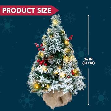Joiedomi 24"/2FT Snow Flocked Prelit Tabletop Christmas Tree for Best Christmas Home Decorations (Battery Operated)