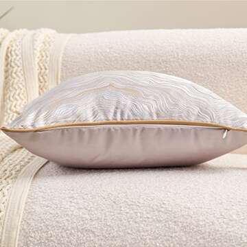 Avigers 20 x 20 Inch Square Silver Gray Gold Abstract Striped Embroidery Cushion Case Luxury Modern Throw Pillow Cover Decorative Pillow for Couch Living Room Bedroom Car