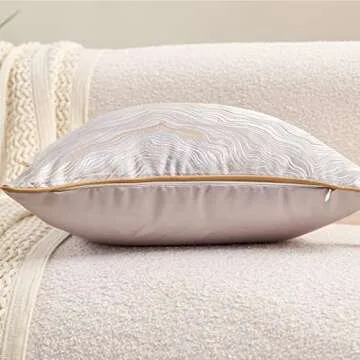 Avigers 20 x 20 Inch Square Silver Gray Gold Abstract Striped Embroidery Cushion Case Luxury Modern Throw Pillow Cover Decorative Pillow for Couch Living Room Bedroom Car