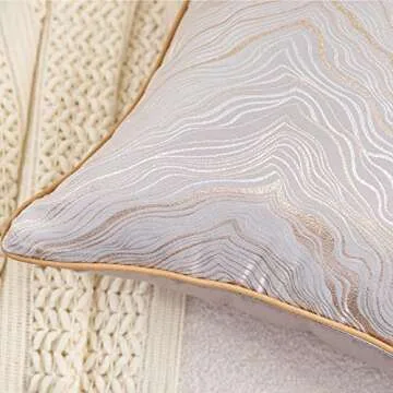 Avigers 20 x 20 Inch Square Silver Gray Gold Abstract Striped Embroidery Cushion Case Luxury Modern Throw Pillow Cover Decorative Pillow for Couch Living Room Bedroom Car