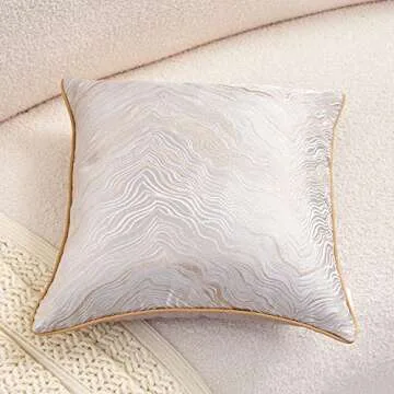 Avigers 20 x 20 Inch Square Silver Gray Gold Abstract Striped Embroidery Cushion Case Luxury Modern Throw Pillow Cover Decorative Pillow for Couch Living Room Bedroom Car