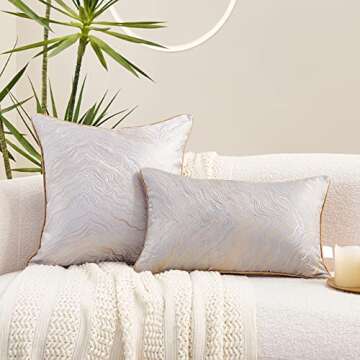 Avigers 20 x 20 Inch Square Silver Gray Gold Abstract Striped Embroidery Cushion Case Luxury Modern Throw Pillow Cover Decorative Pillow for Couch Living Room Bedroom Car